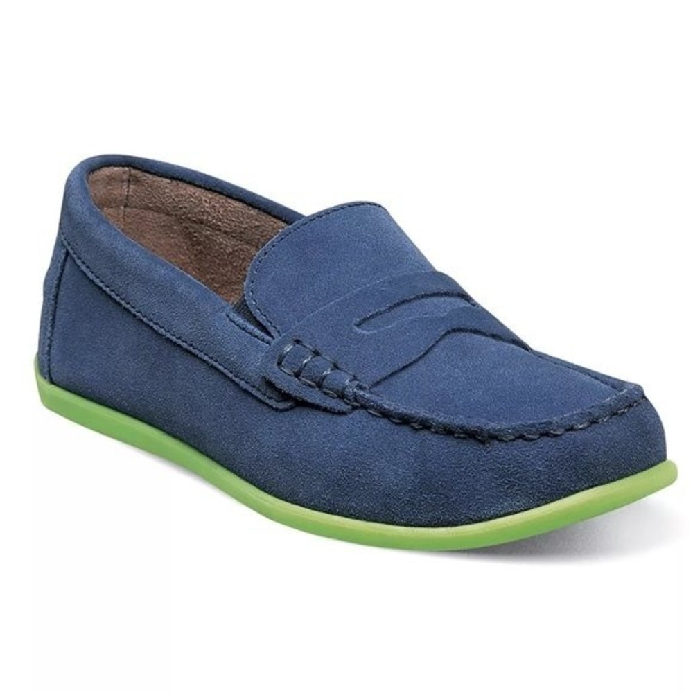 Florsheim Boys Size 5.5 Jasper Driver Jr.‎ Blue Suede Leather Loafers Shoes Kids
